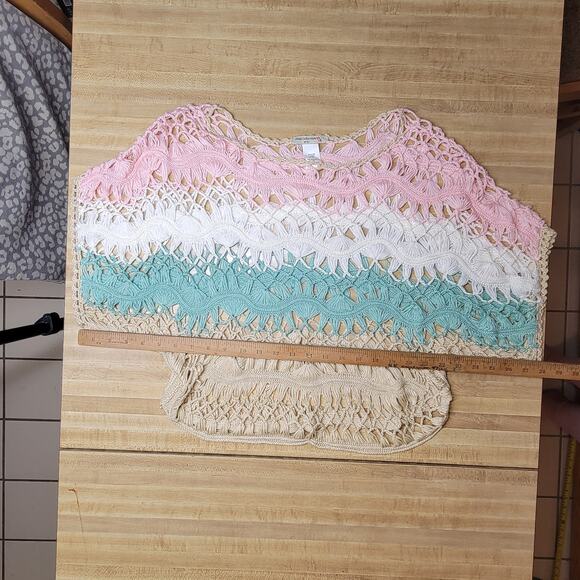 Vivid Collection of NY Women's L Multicolor Crochet Knit Boho Beach Cover-Up Top - Picture 4 of 5